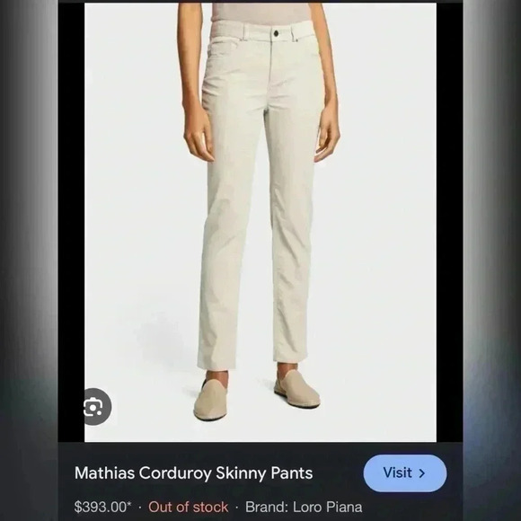 LORO PIANA
Mathias Side Zip Corduroy Skinny Cream Pants Size 10 $995 - Picture 2 of 5